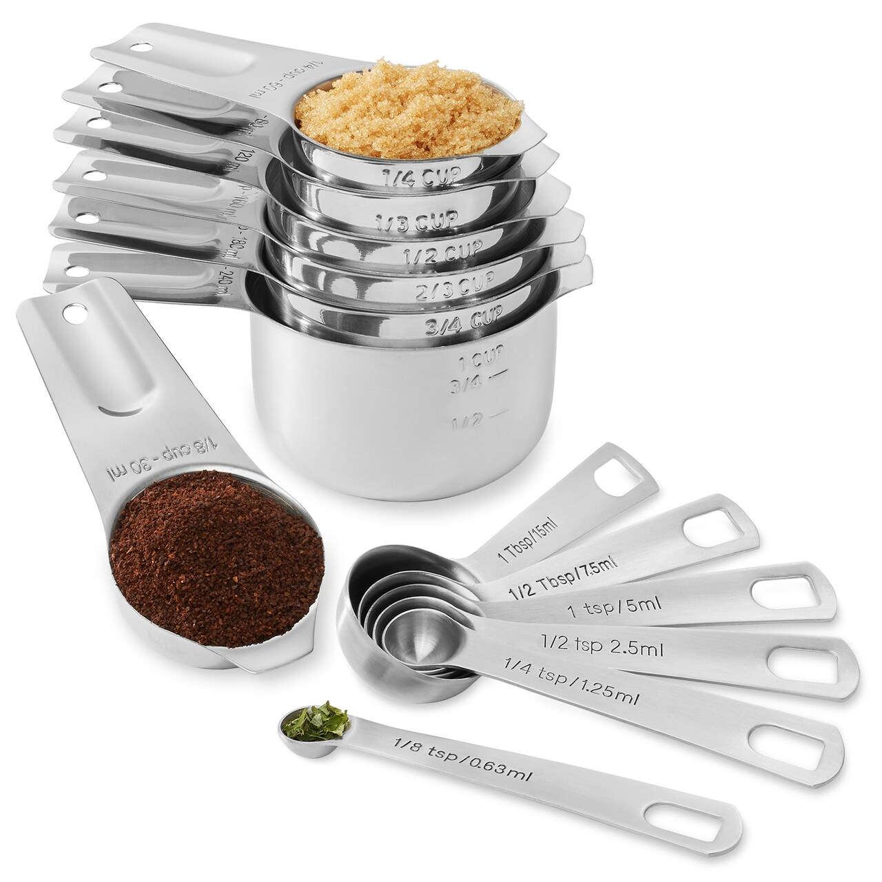 Last Confection 13pc Stainless Steel Measuring Spoon & Cup Set - Kitchen Measurements for Dry Spices and Liquid Cooking & Baking Ingredients